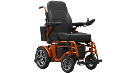 Isolated Orange Electric Wheelchair