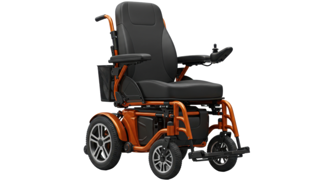 Isolated Orange Electric Wheelchair