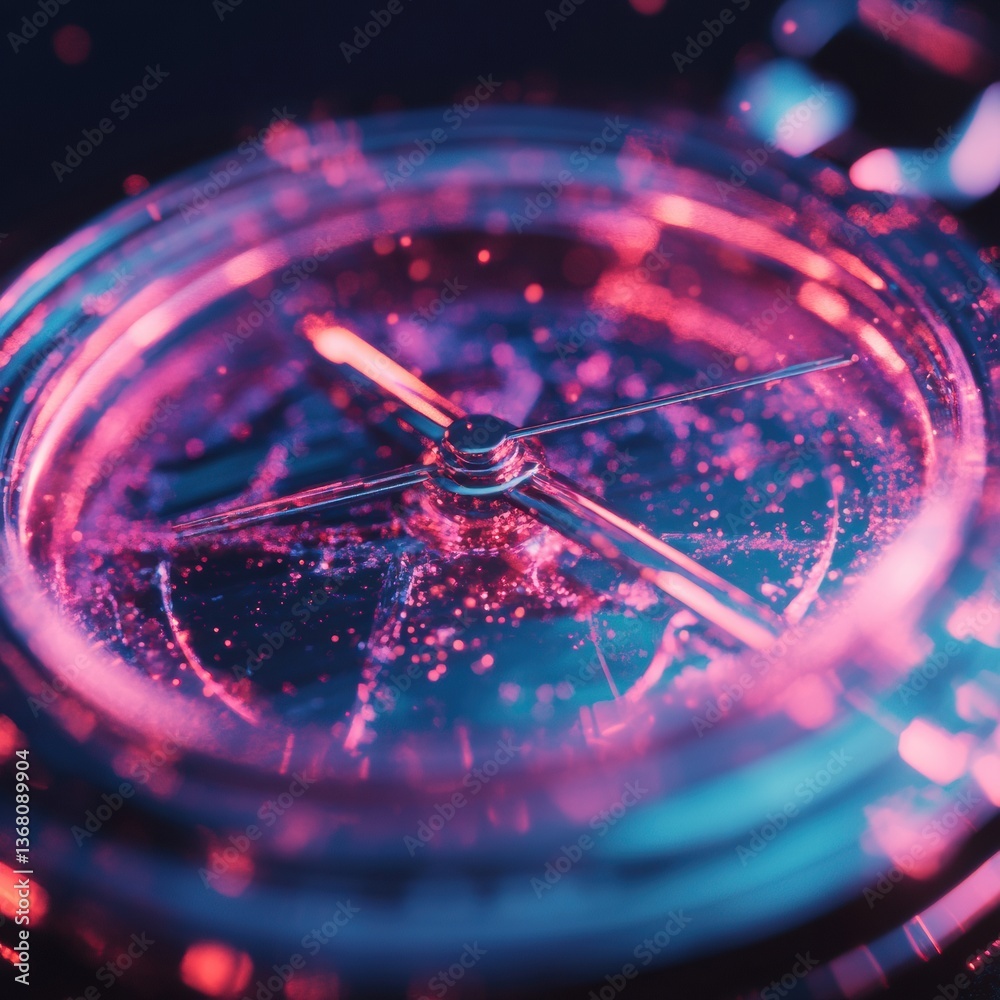 Poster cyberpunk quantum time mesmerizing holographic watch face revealing mystical digital consciousness f