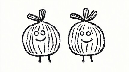 Cute Cartoon Onions with Smiling Faces and Simple Features