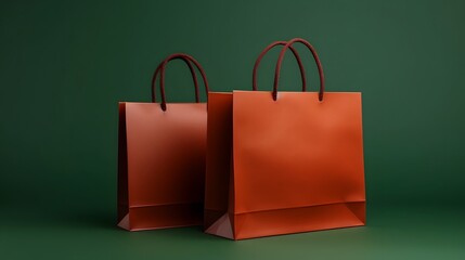Stylish Shopping Bags on Solid Green Background with Copy Space