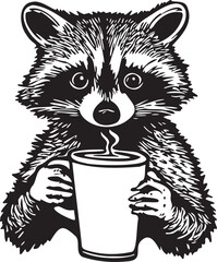 lovely raccoon with a cup of tea © Daria