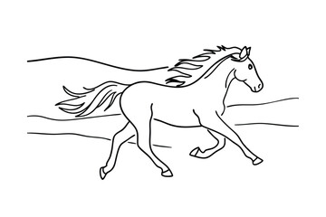 Running Horse Line Drawing, Galloping Equine, Wild Nature Art