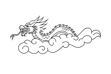 Fototapeta premium Chinese Dragon Tattoo Design, Cloud, Mythical Creature, Line Art, Asian, Symbol, Eastern, Power, Leg
