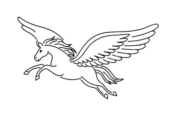 Majestic Winged Horse Pegasus Mythical Creature Line Art Drawing