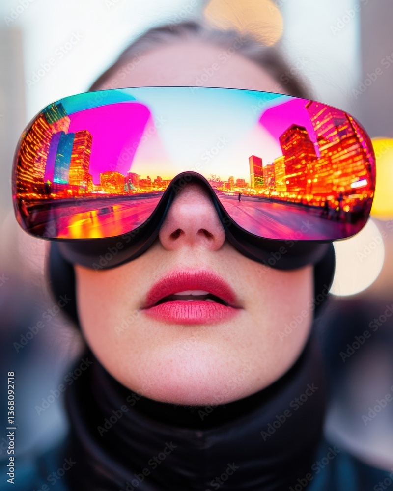 Aufkleber cyber immersion next-gen urban explorer experiences hyper-realistic virtual reality through vibrant 