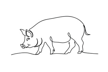 SingleLine Drawing of a Pig Farm Animal Illustration