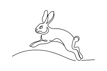 Oneline drawing of a leaping hare, rabbit silhouette, continuous line art