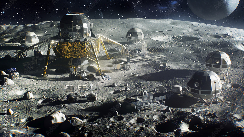 Fototapete this advanced machines mine asteroids and refine regolith, highlighting futuristic technology.