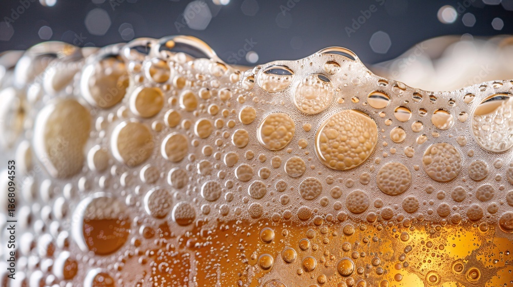 Aufkleber Close-up of beer bubbles creating a textured design in a glass
