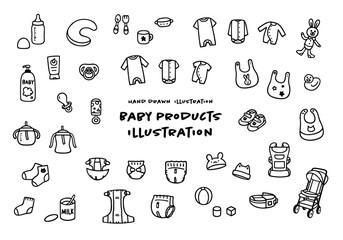 かわいい手描きのベビー用品イラストセット