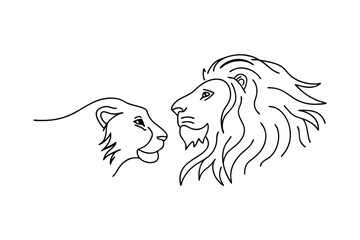 Lion and Lioness Line Art Majestic Couple, Wildlife, Nature