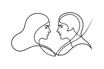 One Line Drawing, Couple, Love, Romance, Heart, Minimalist, Art, Faces, Profile, Connection