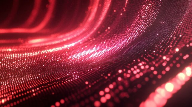 Abstract red wave pattern with glowing dots and flowing digital lines. - Powered by Adobe
