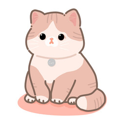 고양이 목걸이를 찬 통통한 핑크 고양이 일러스트