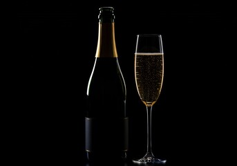 Dark Dramatic Champagne Bottle Glass. AI Generated