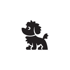 Cute black and white cartoon dog icon.A simple, stylized silhouette of a poodle puppy, perfect for pet-related projects or websites.