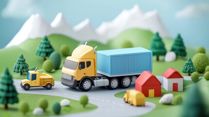 Naklejka premium Flat design logistics banner with isometric depicting supply chain optimization, distribution management, and digital technology solutions for efficient transportation, shipping, and inventory control