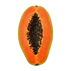 a ripe papaya sliced in half on transparent background