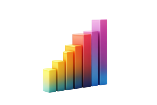 Vibrant rainbow bars ascending, symbolizing growth and progress, against a clean white background.
