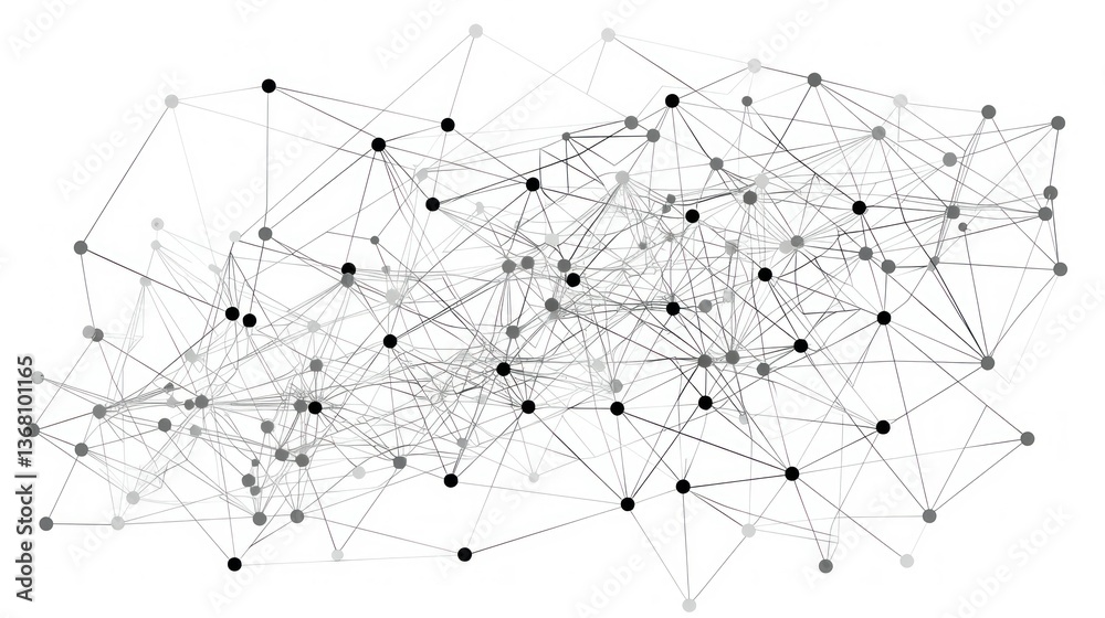 Poster minimalist vector network background with nodes and paths.