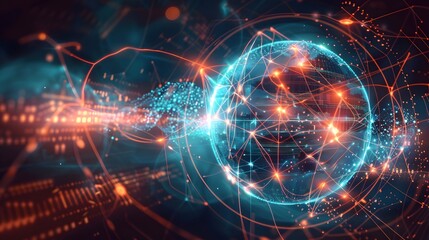 Obraz premium Pulsating Sphere of Quantum Algorithms and Computational Formulas Futuristic Sci Fi Digital Art