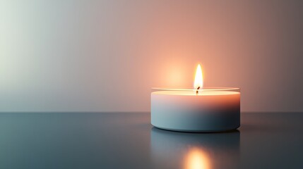 Relaxing White Candle Flame Illuminated on Smooth Surface