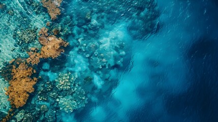 Obraz premium Aerial Drone View of Stunning Vibrant Coral Reef with Clear Turquoise Waters