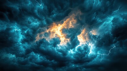 Obraz premium Dramatic stormy sky, lightning flashes, dark clouds, night, weather