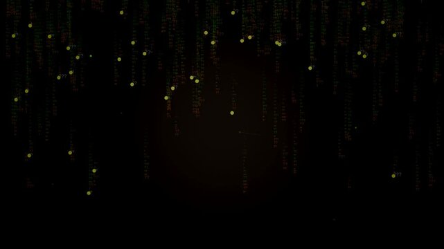 Mesmerizing 4K animation showcasing corrupted data cascading from top to bottom with glitchy particles and digital noise in a futuristic cyberpunk style.