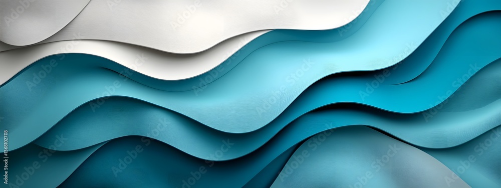 Poster captivating cobalt digital flows undulating and converging across a stark monochromatic terrain evok