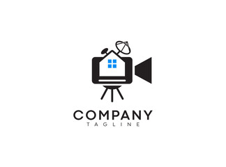 Home production logo design, house and camera vector icon logo