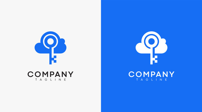 Cloud security logo design. Cloud and key vector illustration