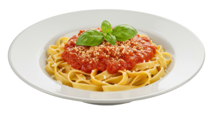 Isolated Pasta with Tomato Sauce and Basil
