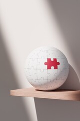 Spherical puzzle with missing red piece.