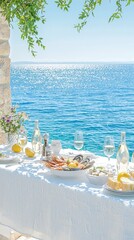 Obraz premium Serene Coastal Dining Experience with Fresh Seafood and Lemon