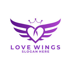 Fototapeta premium Heart Wing Crown logo design vector template. Elegant Love logo design vector