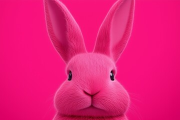Obraz premium Close-Up of Vibrant Pink Rabbit on a Pink Background.