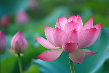 Obraz premium A delicate pink lotus rests gently on an open palm, its petals soft and radiant. Symbolizing purity and enlightenment, the serene bloom contrasts beautifully with the hand's warmth and grace.