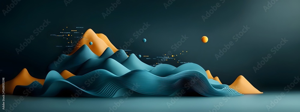 Poster captivating digital undulations traversing a stark monochrome landscape glowing pulsating lines of c
