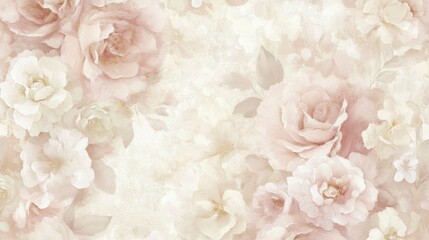 Fototapeta premium Elegant pastel floral wallpaper with soft ivory and pale pink tones.