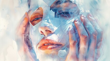  National Honesty Day. Watercolor illustration of a person removing a paper mask, revealing true self, emotional vulnerability