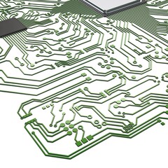 Illustration 3D Electronic Circuit Paths Abstract Design on White Background