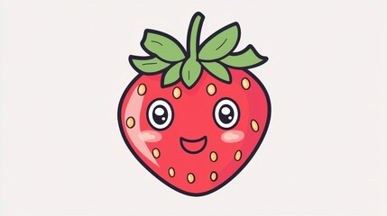 Obraz premium Cute Cartoon Strawberry Character with Happy Face and Bright Colors