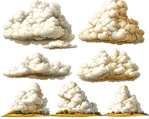 Detailed artistic renderings of various cumulus and cloud formations