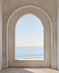 Fototapeta premium Serene ocean view framed by elegant arch at sunrise