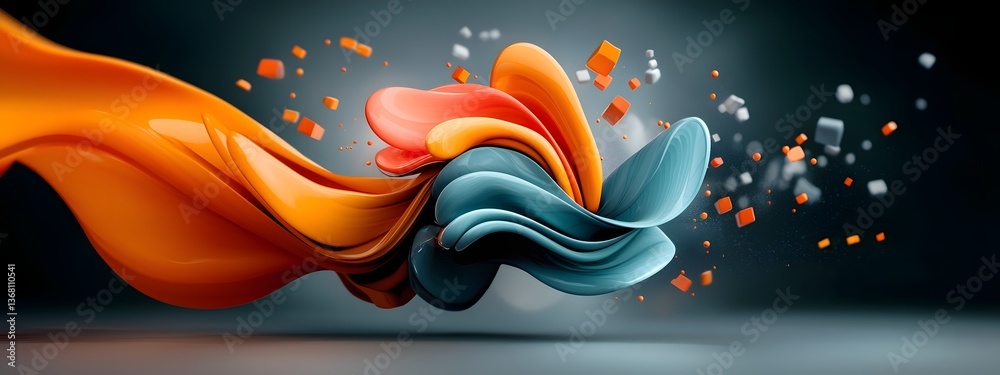 Poster cascading light waves surging through the inner workings of an optical amplifier creating dynamic ab
