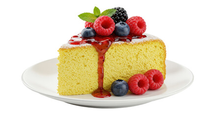 Isolated Slice of Cake with Berries and Jam