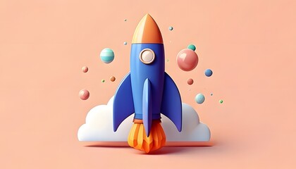 3D rocket in space Business startup and business growth concept, isolated on white background, image ai firefly generate