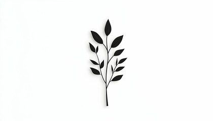 Minimalist black silhouette of a small plant with leaves on a white background